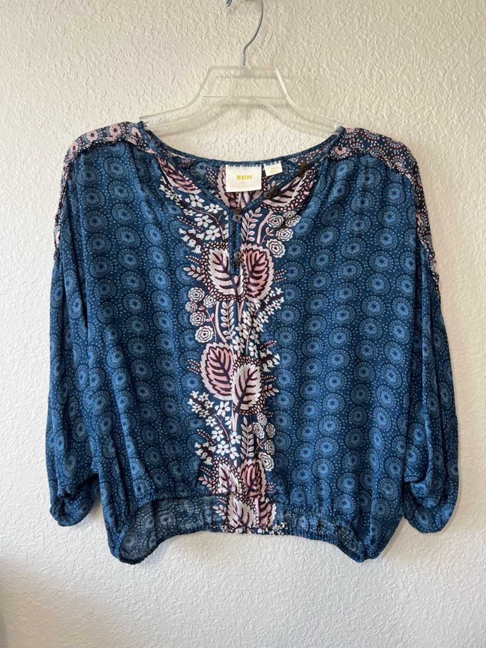 Maeve x Anthropologie Size XS Letizia Crop Top Ruffled Blouse Blue Floral Boho